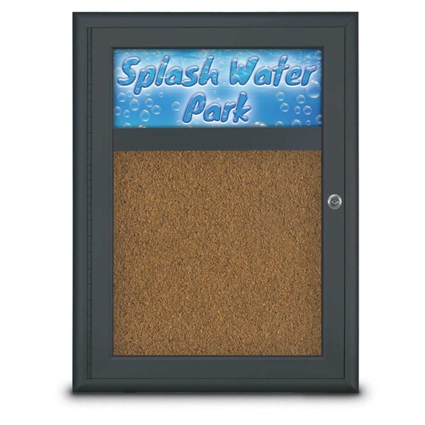 Single Door Radius Corkboard, Header, 18", UV8010-BLACK-FORBO