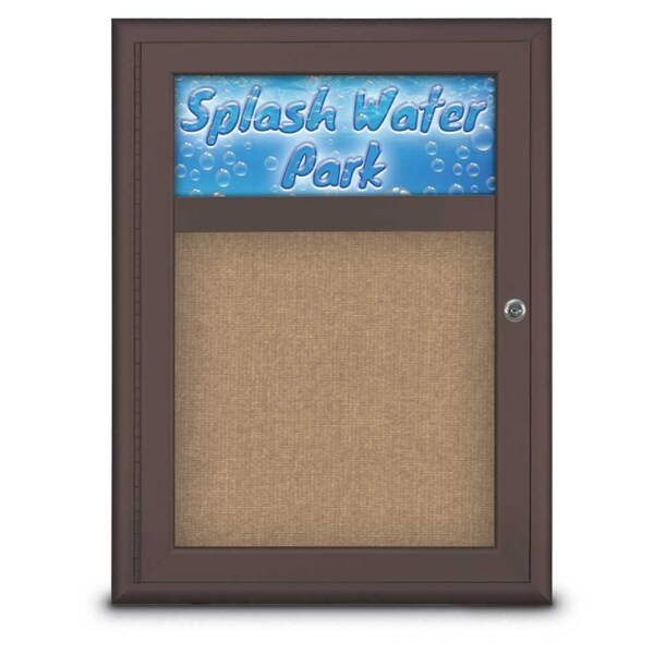 Single Door Radius Corkboard With Header, UV8010-BRONZE-BUFF