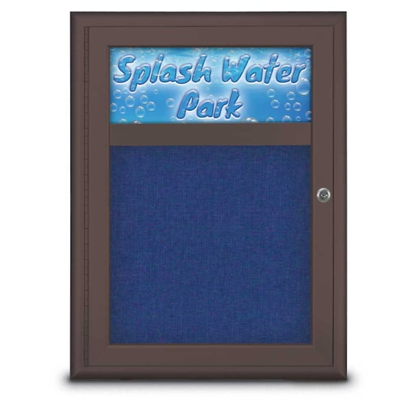 Single Door Radius Corkboard With Header, UV8010-BRONZE-COBACC