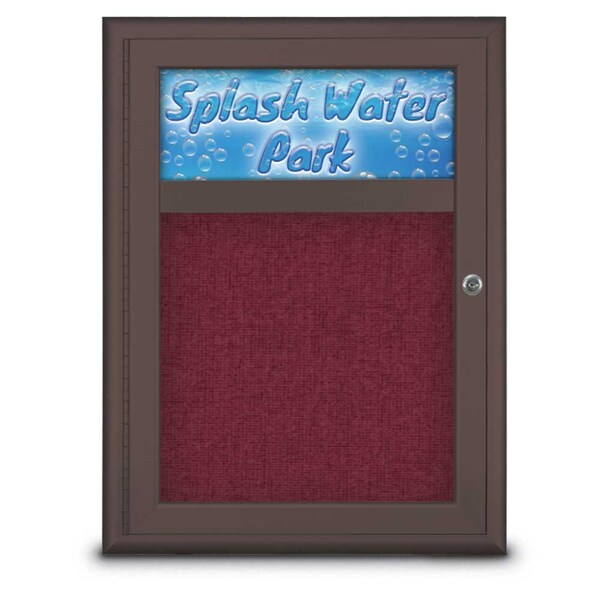 Single Door Radius Corkboard With Header, UV8010-BRONZE-DBURGU