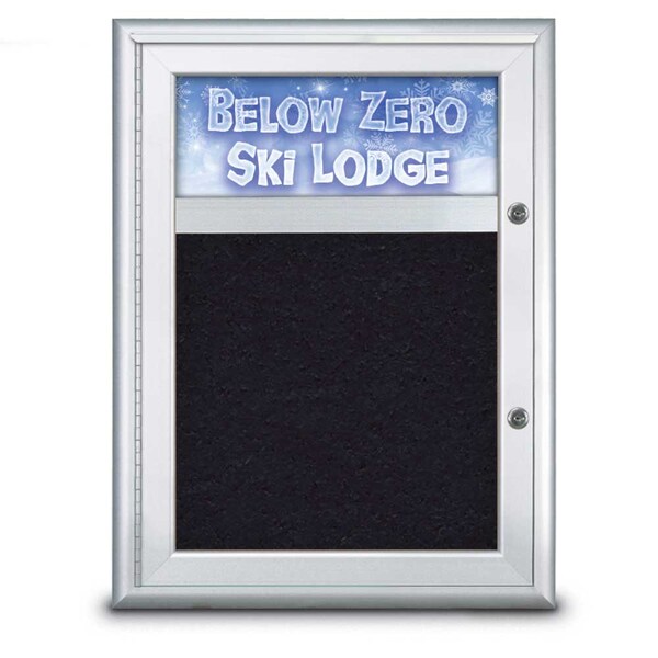 Single Door Radius Plus Corkboard, Header, UV8010PLUS-SATIN-RUBBER