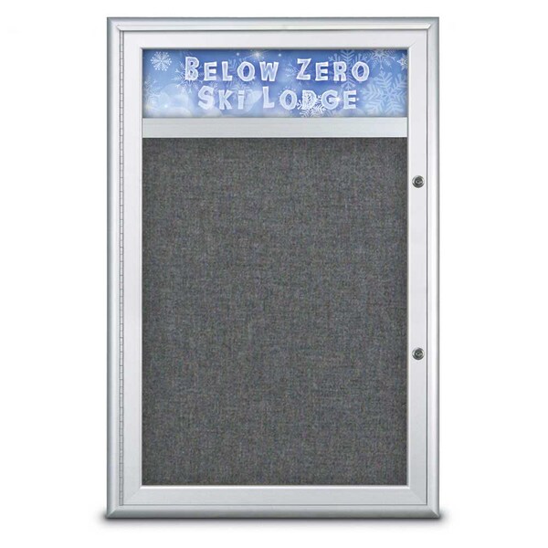 Single Door Radius Plus Corkboard, Header, UV8011PLUS-SATIN-MEDGRY