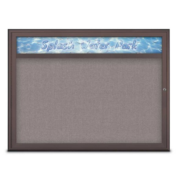 Single Door Radius Corkboard With Header, UV80131-BRONZE-SURF