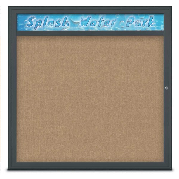 Single Door Radius Corkboard With Header, UV801348-BLACK-BUFF