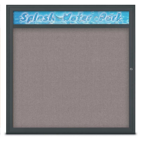 Single Door Radius Corkboard With Header, UV801348-BLACK-SURF