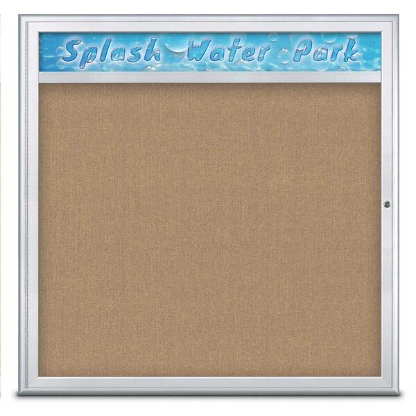 Single Door Radius Corkboard With Header, UV801348-SATIN-BUFF
