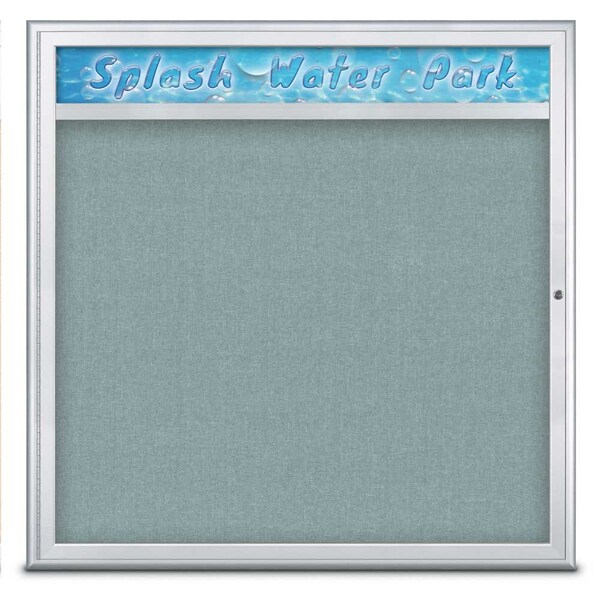 Single Door Radius Corkboard With Header, UV801348-SATIN-CLOUD