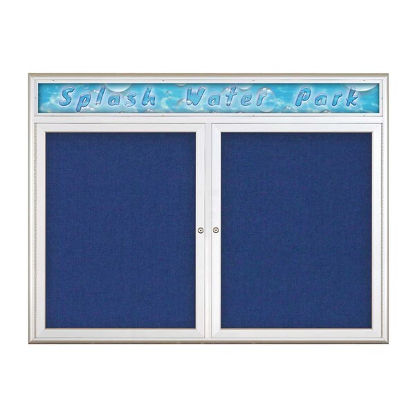 Double Door Radius Corkboard With Header, UV8013-SATIN-COBACC