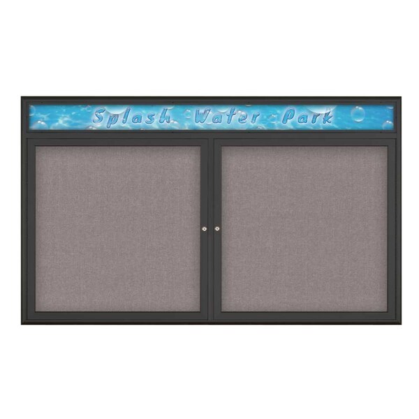 Double Door Radius Corkboard With Header, UV8014-BLACK-SURF