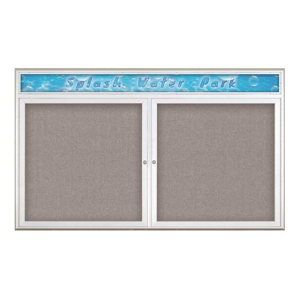 Double Door Radius Corkboard With Header, UV8014-SATIN-PEARL