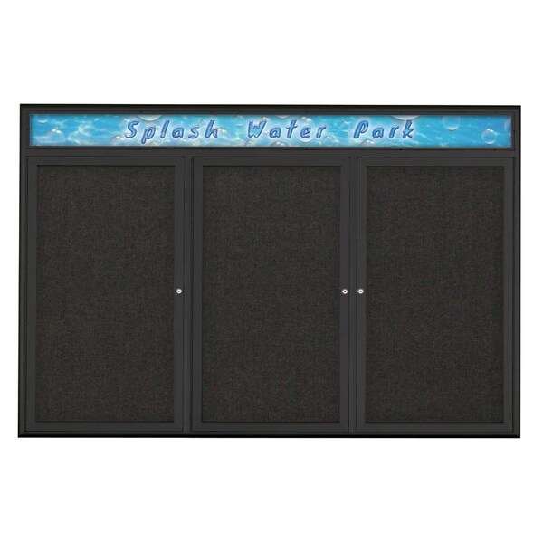 Triple Door Radius Corkboard With Header, UV80155-BLACK-BLACK