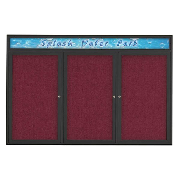 Triple Door Radius Corkboard With Header, UV80155-BLACK-DBURGU