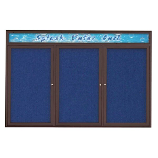 Triple Door Radius Corkboard With Header, UV80155-BRONZE-COBACC