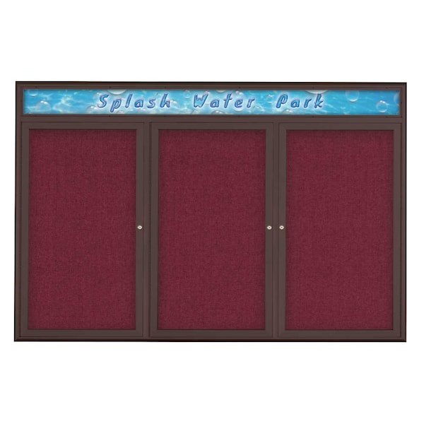 Triple Door Radius Corkboard With Header, UV80155-BRONZE-DBURGU
