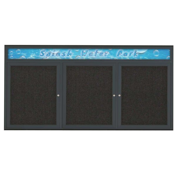 Triple Door Radius Corkboard With Header, UV8015-BLACK-BLACK