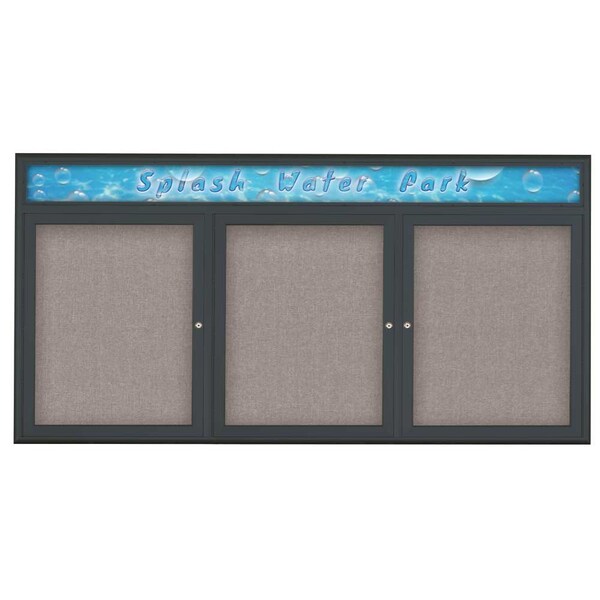 Triple Door Radius Corkboard With Header, UV8015-BLACK-PEARL