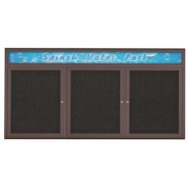 Triple Door Radius Corkboard With Header, UV8015-BRONZE-BLACK