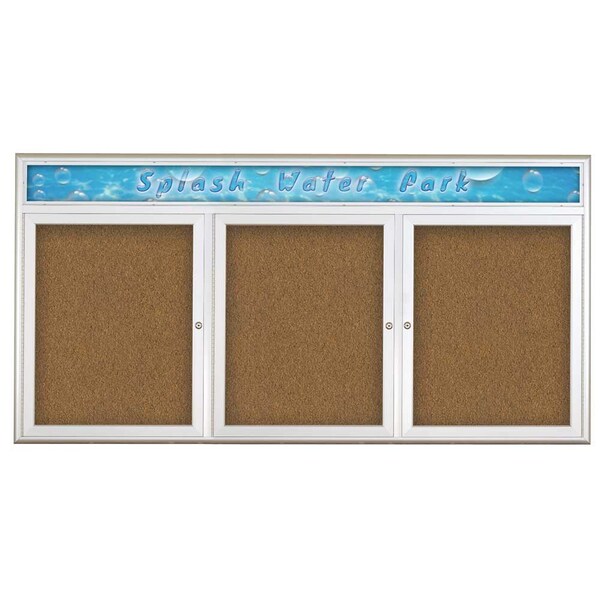 Triple Door Radius Corkboard, Header, 72", UV8015-SATIN-FORBO