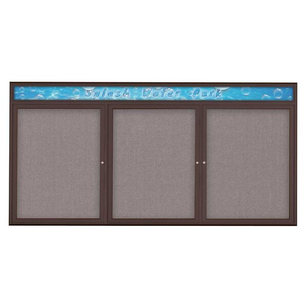 Triple Door Radius Corkboard With Header, UV8016-BRONZE-SURF