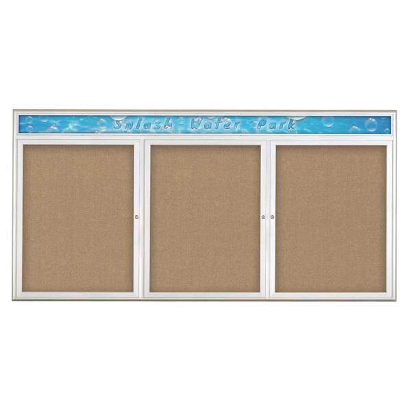 Triple Door Radius Corkboard With Header, UV8016-SATIN-BUFF