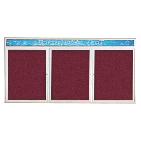 Triple Door Radius Corkboard With Header, UV8016-SATIN-DBURGU