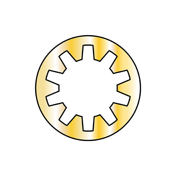 Internal Tooth Lock Washer, For Screw Size #6 Spring Steel, Yellow Zinc Finish, 10000 PK