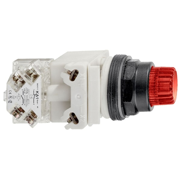 Illuminated push-button head, Harmony 9001SK, plastic, projecting, red, 30mm, spring return, LED red, 120V