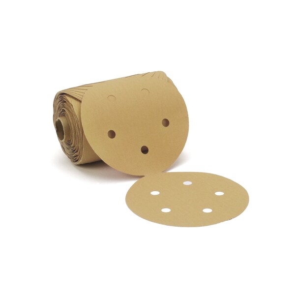 Gold Paper Disc Roll, 5 in Dia, Aluminum Oxide, P320 Grit