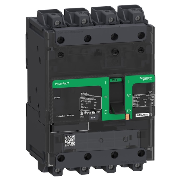 Molded Case Circuit Breaker, POWERPACT B Series, 100A, 4 Pole, 347/600V AC, 25kA at 240V AC