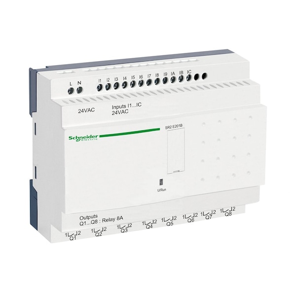 Compact smart relay, Zelio Logic SR2 SR3, 20 IO, 24V AC, clock, no display