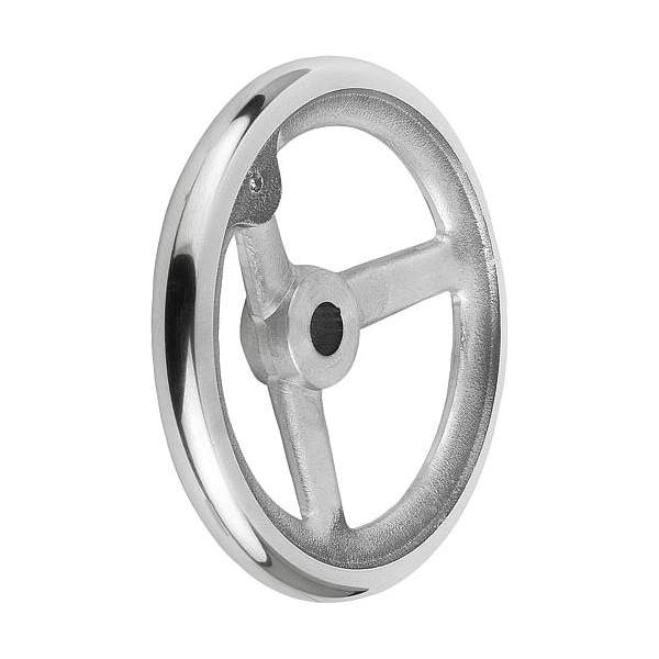 Handwheel, DIN 950, Aluminum 3-spoke, Diameter= 180 mm, Bore D2= 18 mm, Without Grip