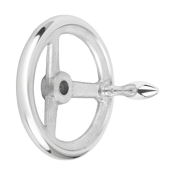 Handwheel, DIN 950, Aluminum 3-spoke, Diameter= 200 mm, Bore D2= 18 mm, Fixed Handle