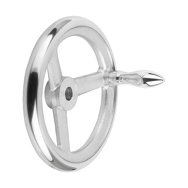 Handwheel, DIN 950, Aluminum 3-spoke, Diameter= 180 mm, Bore D2= 18 mm, Revolving Handle