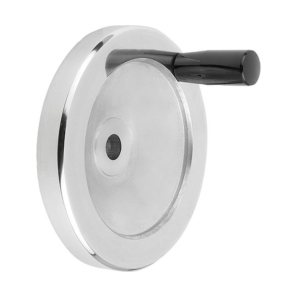 Disc Handwheel Diameter D1= 125 mm, Reamed Hole D2= 0.375" Aluminum, Comp: Thermoset, Fixed Grip
