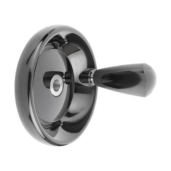 Disc Handwheel, Thermoset, Hub SS, Diameter D1= 160 mm, Form E Reamed Bore D2= 18 mm, Revol. Grip