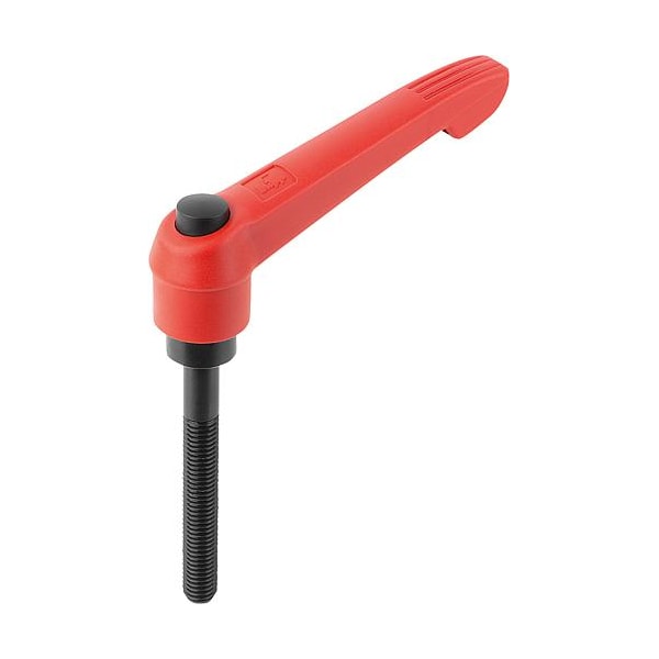 Adjustable Handle With Push Button, Size: 5, M12X80, Plastic Red, Comp: Steel, Button: Black