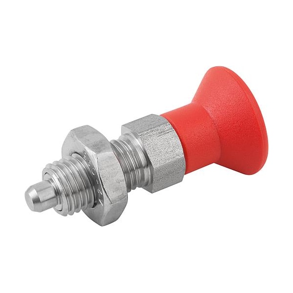 Indexing Plunger Red D1= M20X1, 5, D=10, Style B, Non-Lockout w Locknut, Stainless Steel Hardened