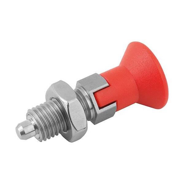 Indexing Plunger Red D1= M16X1, 5, D=8, Style D, Lockout Type w Locknut, Stainless Steel Hardened
