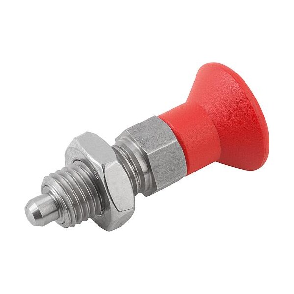 Indexing Plunger Red D1= M20X1, 5, D=10, Style B, Non-Lockout w Locknut, Stainless Steel Not Hardened