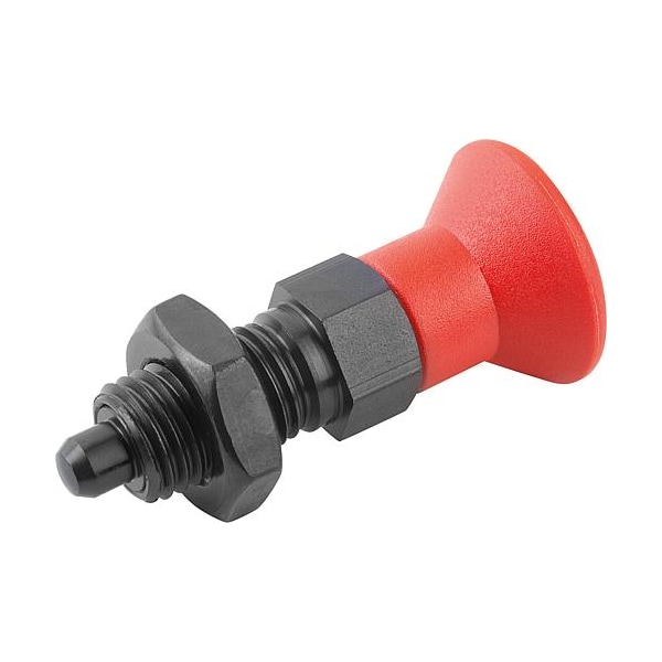 Indexing Plunger Red D1= M20X1, 5, D=10, Style B, Non-Lockout w Locknut, Steel Hardened, Knob Plastic