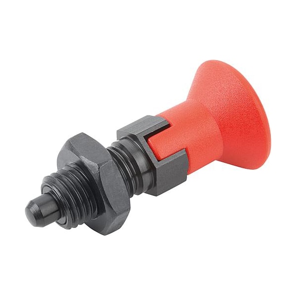 Indexing Plunger Red D1= M20X1, 5, D=10, Style D, Lockout Type w Locknut, Steel Hardened