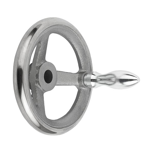 Handwheel, DIN 950, D1= 250 mm, Bore D2= 22 mm, Gray Cast Iron, Machine Handle Revolving, Steel