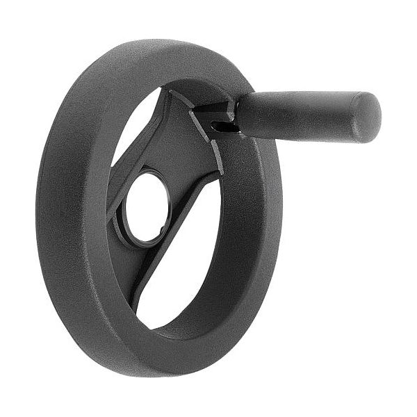 2-Spoke Handwheel, PA Plastic, Steel Bushing, Diameter D1= 129 mm, Bore D2= 0.375", Folding Grip