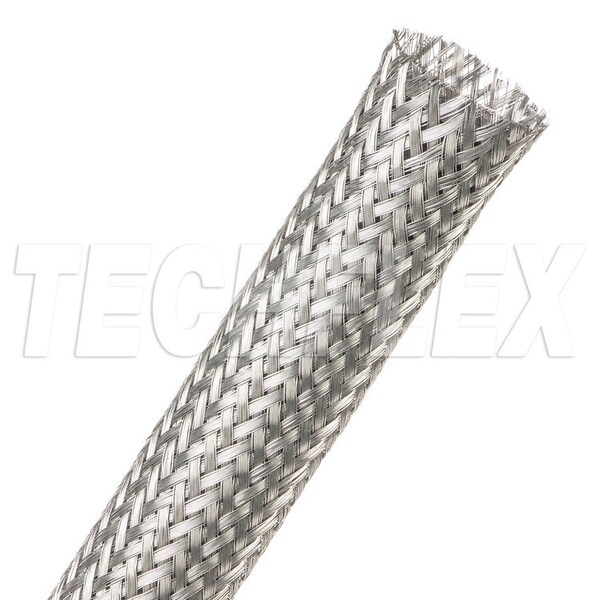 Braided Cable Sleeve, 1-1/8 in Inside Dia., 50 ft, Copper, Silver