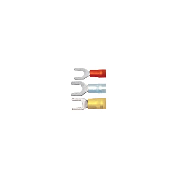 Fork Terminal, #10 Stud Size, 14 AWG, 600 V, Nylon Insulated, Blue, Crimp Termination Only, 100 PK