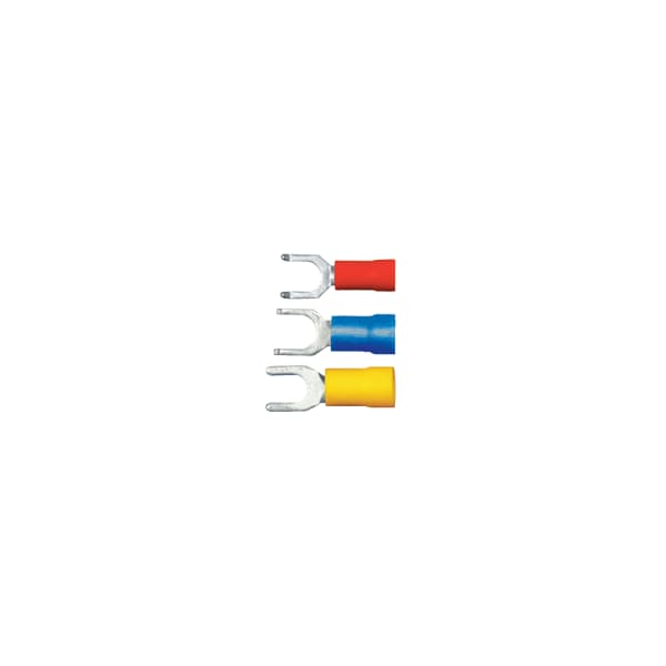 Fork Terminal, #10 Stud Size, 10 AWG, 600 V, PVC Insulated, Yellow, 1000 PK