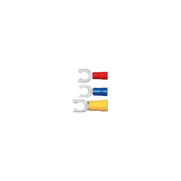 Fork Terminal, #10 Stud Size, 10 AWG, 600 V, PVC Insulated, Yellow, 100 PK