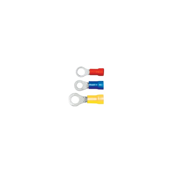Ring Terminal, 1/4 in Stud Size, 6 AWG, 600 V, PVC Insulated, 100 PK