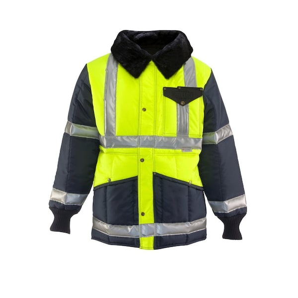 Hi-Vis Insulated Jacket, 70% Nylon/30% Polyester, Lime/Navy, L