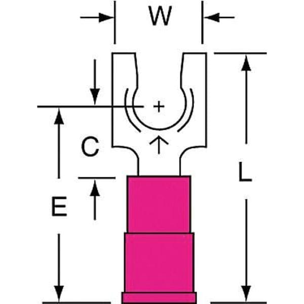 Fork Terminal, #10 Stud Size, 18 AWG, 600 V, Vinyl Insulated, Red, Crimp Termination Only, 1000 PK